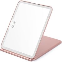 19 × 13 × 1,7 CM, Espejo de maquillaje plegable con iluminación LED, recargable por USB, pantalla táctil LED, espejo de viaje (rosa)