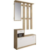 Mobile Ingresso con Scarpiera Specchio Appendiabiti Rovere Bianco