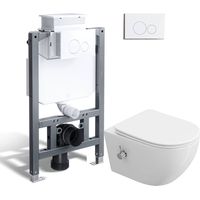 HOROW Komplett Dusch-WC Toilette Set, 82cm Vorwandelement Unterputzspülkasten & Wand WC mit weiß Drückplatte
