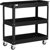 Carro de Herramientas con Ruedas 3 Estantes y Asa Lateral para Garaje Mecánico Hogar 83x35,3x76 cm Negro