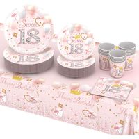 Service de table en carton pour un 18e anniversaire, assiettes et gobelets, pour 16 invités