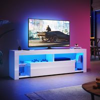 SONNI TV Schrank mit LED-Lichtern, Offenes Glasregal und Griffloses Design herunterklappbarem Türfach, Stand TV Board Hochglanz, Weiß, 1600 x 350 x 505 mm