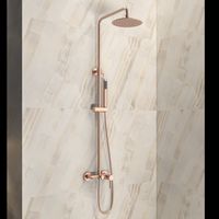 Colonna doccia fissa in acciaio inox con soffione, doccetta con flessibile e getto vasca finitura oro rosa KAM-ARTE ORO ROSA kamalu