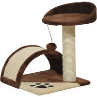 Brown Cat Tree with Scratching Post, Kitten Activity Center, Climber and Hanging Ball for Playful Cats