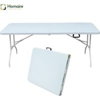 HOMAIRE Table pliante portable robuste 180cm à poignée, multifonctionnelle pour camping, pique-niques, fêtes intérieur/extérieur, capacité 135KG blanc