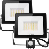 Lot de 2 Projecteurs LED 50W Noir détecteur de mouvement IP65 Température de Couleur: Blanc neutre 4000K