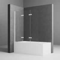 Weiß Duschwand für Badewanne 130x140cm Badewannenaufsatz 3-teilig Duschtrennwand für Badewanne Duschwand Badewanne Faltwand Duschabtrennung Badewanne, 6mm ESG Glas