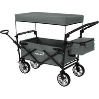 Hauki Carrello Pieghevole da Spiaggia per Bambini, Carretto a Mano per Trasporto Bimbi con Tettuccio e Borsa Posteriore, Carrello Portatutto con Parasole Grigio e Freno Ruote Anteriori, Carico 120 kg