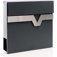 XPOtool Briefkasten V60 Anthrazit und Edelstahl 370 x 105 x 370 mm, Wandbriefkasten mit Schloss, Soft Close Klappe und Zeitungsfach, Postkasten aus Stahl pulverbeschichtet