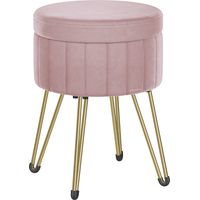Songmics – Tabouret de rangement rond en velours – Siège coiffeuse avec mousse haute densité – 39 x 44,4 cm – 4 pieds en métal – Rose bonbon