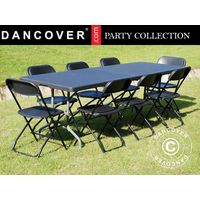 Conjunto para fiesta, 1 mesa plegable (240cm) + 8 sillas, Negro - Dancover