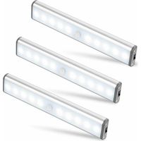 Éclairage d'armoire à trois 10 LED, sans fil, USB rechargeable, magnétique, détecteur de mouvement, 2 modes d'éclairage, portable. Lampes de placard, lumières de secours, veilleuses pour en