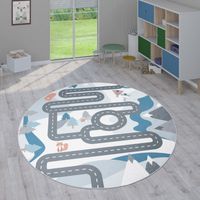 Paco Home Kinder-Teppiche, Kurzflor-Teppiche für Kinderzimmer mit vers. Designs Spielteppiche Bunt 160 cm Rund, Creme