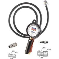 Schrader – Pistolet manomètre poignée de gonflage – Tuyau 7 x 13 mm, longueur 1,5 m – Échelle de 0,7 à 11 bars – Poignée anti-pincement