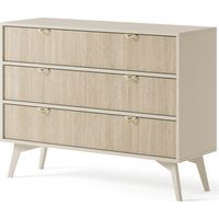 Credenza: 3 cassetti, Beige sabbia / Spina di pesce scandi, gambe in legno, 106 x 80 x 38 cm