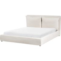 Cama de agua moderna de tela 160 x 200 cm cabecero tapizado y acolchado beige claro Bajonna