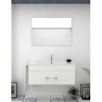 Badezimmer-Set Florenz Schubladen - 8 verschiedene Farben - 14 Größen - inkl. Möbel, Waschbecken und Spiegel - Glänzend Weiß 90x45Cm