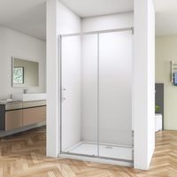 SKY Bathroom 1400mm Bathroom Sliding Door Shower Enclosure 5mm Safety Tempered Glass Screen with Shower Base Tray 1400x900mm and Waste Trap H1900mm