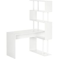 L-shaped computer desk with 4 - tier wooden shelves, 120 x 80 x 176 cm, white