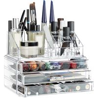 Relaxdays Organiseur de maquillage, boîte rangement Make up avec tiroirs, support empilable, transparent