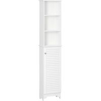 HOMCOM Meuble Colonne Salle de Bain 3 niches Placard Porte persienne 3 étagères MDF Panneaux de Particules Blanc