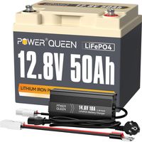 Power Queen – Batterie Lithium 12V 50Ah 640Wh LiFePO4 – Chargeur 10A inclus – Compatible systèmes solaires et véhicules électriques – Poids 5,25 kg
