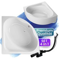 Badewanne Eckbadewanne 150x150 mit AcrylSchürze, Ablaufgarnitur & Füßen GRATIS - Komplettset 4in1 Original Acryl Wanne Siphon - BADLAND STANDARD