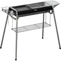 Barbecue au charbon de bois avec grille en acier inoxydable, porte-épices et étagère de rangement, 107 x 63 x 75 cm, noir