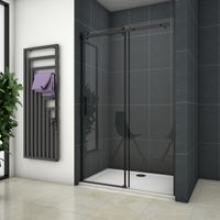 Ocean Sanitaire – Porte de douche coulissante noire 140x200cm – Verre de sécurité 8mm anti-calcaire – Montage réversible gauche/droite – Profil noir mat