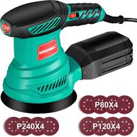 Lijadora Orbital 300W, HYCHIKA 6 Velocidad Ajustable, 13000 RPM, 12PCS Lijas 125mm (80, 120, 240 Granos), Lijadora Eléctrica, con Caja de Recogida de Polvo, para Lijar Madera y Metal