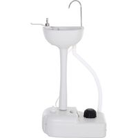 Lavamanos portátil con tanque de agua 17L, dispensador de jabón, toallero, 2 ruedas, HDPE, gris claro