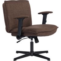 Silla de Oficina Piernas Cruzadas con Reposabrazos Abatible Asiento Ancho sin Ruedas Altura Ajustable Giratoria Marrón