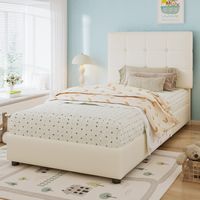 Cama de 90 x 200 cm - Cama individual, cama infantil - cabecero con forma de galleta - espuma antichoque - PU, beige