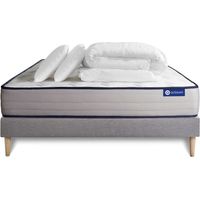 Komplettpaket Bett - Matratze 140x190 cm + Boxspringbett mit Lattenrost (im Set) + 2 Kopfkissen + Bettdecke - Actiflex Form