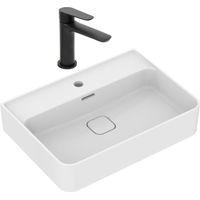 Strada II lavabo 600x430 mm 1 foro + miscelatore lavabo SAT Mood con leva, senza asta di scarico, nero opaco (T300001SATBSM271C)