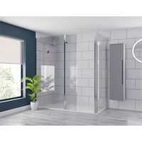 Pacco 8mm Clear Glass Polished Chrome 1850mm x 300mm Walk In Hinged Return Shower Screen