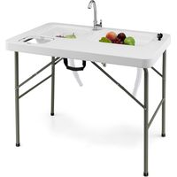 Goplus – Table de nettoyage de poisson pliante 2 en 1 – 2 éviers avec robinet rotatif 360° – Acier HDPE – Charge 150kg – Dimensions 101,5x65,5x107,5cm
