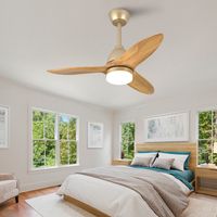 Ventilateur de Plafond Silencieux 91cm avec Télécommande, Moteur DC, Pales Bois Naturel, Lumière Dimmable 3 Températures, Fonction Mémoire pour Chambre et Salon