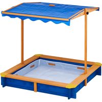 Teamson Kids Großer Garten Sandkasten aus Holz mit Deckel, Drehbarem Baldachin und verstellbarer Höhe, Draussen Sandkasten Spielzeug mit Abdeckung für Jungen und Mädchen