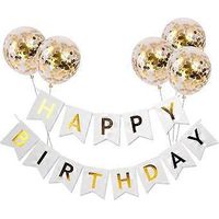 Ballons « Joyeux anniversaire » et 5 ballons confettis, banderole « Joyeux anniversaire » pour fille ou garçon, décoration de fête d'anniversaire à l'hélium (banderole blanche)