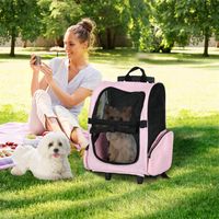 2-in-1-Hundetransportbox mit Rollen, Teleskopgriff und Aufbewahrungstaschen, 42 x 25 x 55 cm, rosa