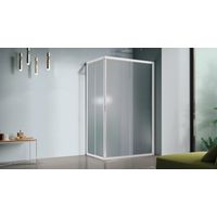 Rectangular shower enclosure 70x100 cm with matt white aluminum profiles and printed panel finish - America 4