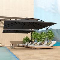 Parasol de jardin 2,8 x 3,8 m avec rotation à 360° et fonction d'inclinaison. Ouverture par manivelle. Gris.