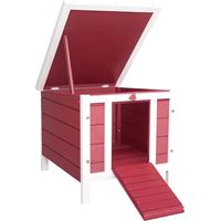 Conigliera con Tetto Apribile in Asfalto, Rampa Antiscivolo, 51x42x43 cm, Rosso