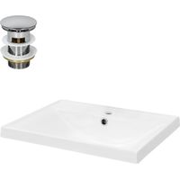 ML-Design Lavabo de Cerámica Blanco 51x15,5x41,5 cm Fregadero Rectangular Encastrable Pila Diseño Moderno Lavamanos para Baño con Rebosadero, Agujero para Grifo y Juego de Desagüe Plateado