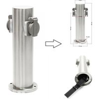 Prise de courant pour jardin sur pilier rond en acier inoxydable - 2 prises IP44