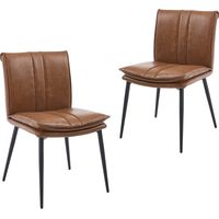 Wahson Set di 2 Sedie da Pranzo in Ecopelle, Sedie da Cucina con Gambe in Metallo, Moderna Sedia Imbottite per Soggiorno, Marrone