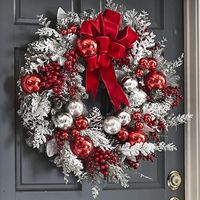 Weihnachtskranz für die Haustür, künstlicher Tannenzweigkranz mit Schleifen, rot-weiße Winterweihnachtsdekoration, Partyzubehör für die Veranda in der Weihnachtszeit