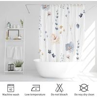 Watercolor Floral Shower Curtain, Flowers Print Minimalist Bathroom Curtain, Machine Washable Spring Modern Shower Curtains, Waterproof Fabric Shower Curtain Set with Hooks, 72 x 72, Blue