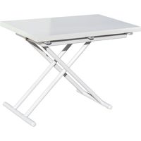 Pegane – Table basse relevable extensible blanche – Dimensions 100 x 50-100 cm – Structure métallique – Plateau en MDF laminé